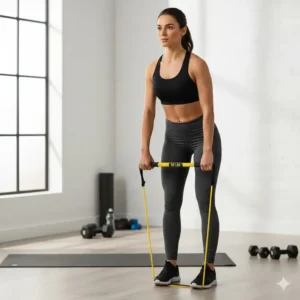User performing a deadlift, demonstrating the lower body intensity provided by resistance bands 50 lbs tension.