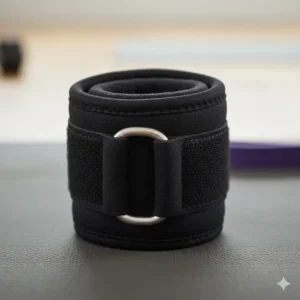 Detailed view of the neoprene-padded, adjustable exercise bands with ankle cuffs, emphasizing comfort and secure fit.