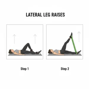 User lying on their side performing lateral leg raises with resistance bands ankle cuffs looped around their ankles for hip abduction training.