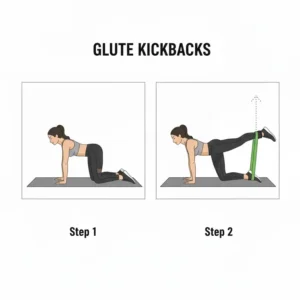 A person demonstrating glute kickbacks in a quadruped position, using the resistance bands ankle cuffs to target the gluteal muscles.