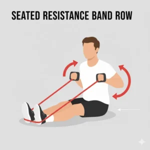 An athlete performing a seated row, showcasing the tension of the 50 pound resistance band.