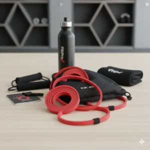 A compact and portable set of loop-style resistance bands 20 lbs, shown ready for travel or easy storage.