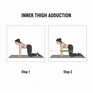An image showing an inner thigh adduction exercise where the user crosses one leg over the other against the tension of the resistance bands ankle cuffs.