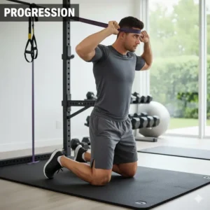 Advanced progression using a thick band when performing resistance bands for neck training exercises for increased resistance.