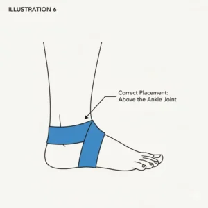 Close-up showing the correct placement and secure fit of therapy ankle exercise bands around the foot and lower leg.