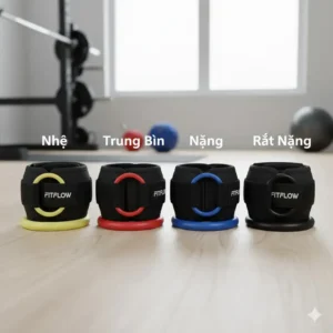 A set of multiple ankle strap resistance bands, each color-coded to indicate different resistance levels (light, medium, heavy) for progressive training.