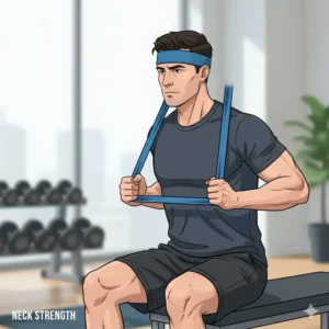 Correct technique for safely anchoring a resistance bands neck band to a railing or post for effective training.