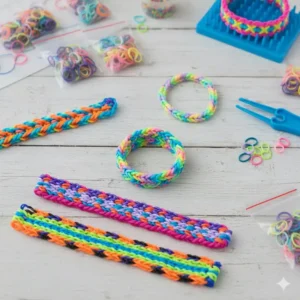 An illustration of the Single Chain pattern, one of the simplest kinds of loom bracelets, suitable for beginners to learn looming techniques.