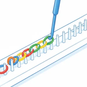 Close-up view of an easy single chain bracelet, one of the rainbow loom different bracelets ideal for beginners learning the basic looping technique.