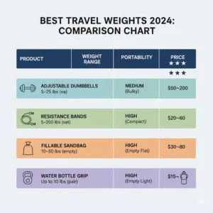 A detailed comparison chart featuring the price and portability of the best travel weights.