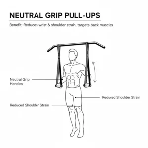 Illustration 3 (Exercise): An athlete performing a vertical pull movement using the ergonomic grips of pull up straps with handles.