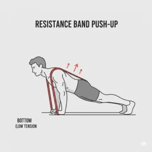 Using a lighter resistance band for push-ups as an accessory lift to enhance strength and stability for the bench press support band exercise.