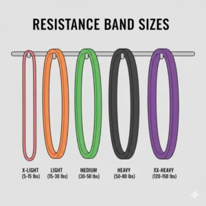 Comparing various thicknesses and colors of loop resistance bands, each serving as a different intensity bench press support band for athletes.