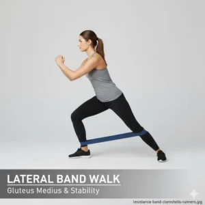 Athlete doing lateral band walks with the best resistance bands for runners for glute strength.