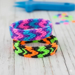 Detailed view of the intricate Starburst pattern, often considered one of the more advanced kinds of loom bracelets due to its radial complexity.