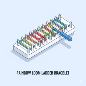 Step-by-step diagram for making the unique ladder bracelet, part of the collection of rainbow loom different bracelets, showing how the central bands are attached to the side chains.