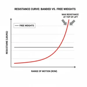 A chart or graph illustrating the increasing tension of the bench band resistance curve compared to traditional weight.
