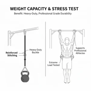 Illustration 7 (Durability): Close-up view of the heavy-duty stitching and load-bearing capacity of these pull up straps with handles.