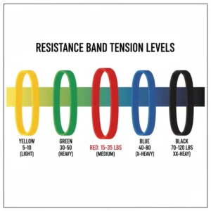 A comparison chart showing the specific tension levels for a red resistance band weight.
