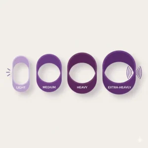 A flat-lay vector showing a complete set of resistance levels for the purple exercise band.