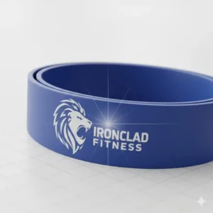 Close-up detail of a high-quality logo printed on professional custom resistance bands.