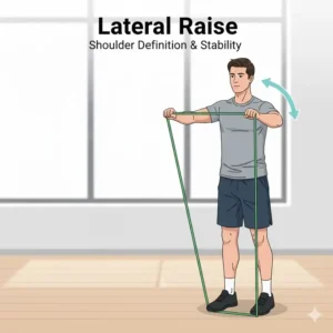 Performing lateral raises is a key movement in these theraband shoulder exercises.