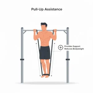 An athlete performing assisted pull-ups using a thick superband resistance band on a bar.