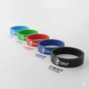 A chart showing different tension levels and weight capacities for custom resistance bands.