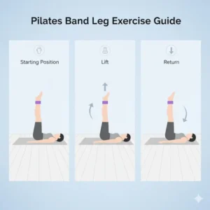 A diagram explaining how to perform effective leg lift exercises with pilates bands at home.