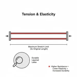 Technical diagram illustrating the maximum elasticity and stretch of a superband resistance band.