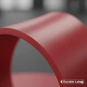 Close-up view of the high-quality natural latex texture of a red resistance bands highlighting its durability.