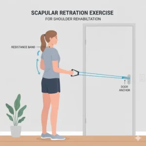 Athlete performing scapular retraction exercises using shoulder rehabilitation bands for better posture.