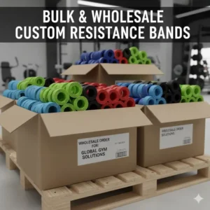 Large wholesale orders and bulk packaging options for branded custom resistance bands.