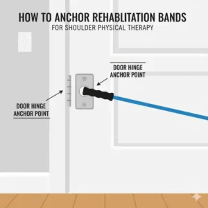 How to properly anchor shoulder rehabilitation bands to a sturdy surface for home workouts.