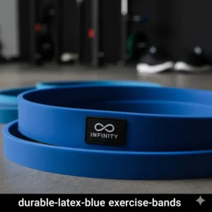 Detailed view of the non-slip latex texture found on high-quality blue exercise bands.