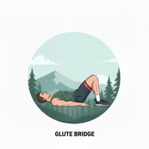 Illustration of a glute bridge exercise using mini mountain resistance bands for lower body activation.