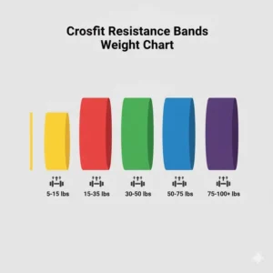 A visual guide comparing different colors of crossfit bands and their corresponding tension levels.