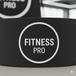 A detailed close-up shot of the high-quality branding on custom resistance bands with logo.