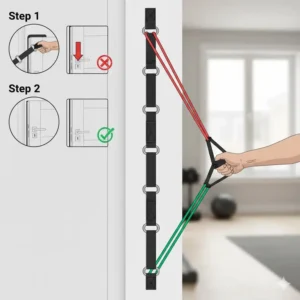 Easy step-by-step installation guide for the multi position door anchor for resistance bands without using tools.