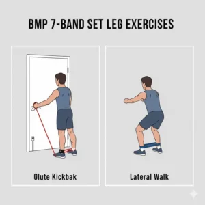 Lower body and leg workout instructions featuring the black mountain products bmp 7m ultimate resistance 7 band set.