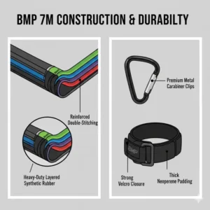 Close-up showing the high-quality materials of the black mountain products bmp 7m ultimate resistance 7 band set.