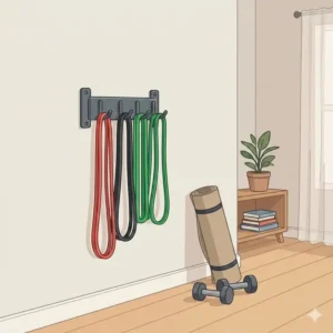 Close-up view of the secure hook and clipping system on the best wall mount for resistance bands.