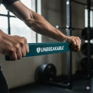 A person stretching high-quality personalized exercise bands to show durability and strength.