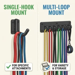 Lifestyle drawing of a minimalist and discreet best wall mount for resistance bands in a home office setting.