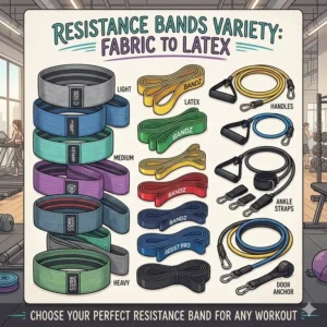 An infographic showing different fabric and latex styles available from a custom resistance bands manufacturer.