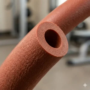 A close-up showing the durable and thick-walled latex texture of high-quality rubber resistance tubing.