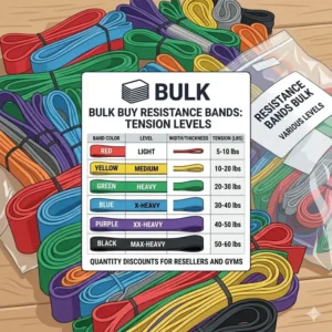 A detailed chart showing various tension levels available for a resistance bands bulk buy selection.