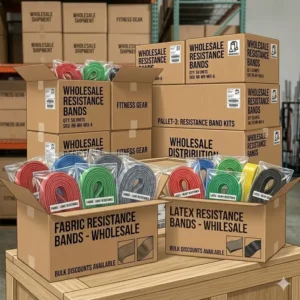 High-quality fabric and latex resistance bands wholesale options displayed for commercial buyers.