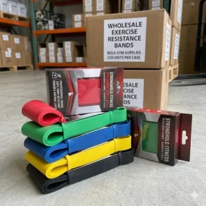 Wholesale exercise resistance bands in custom retail-ready packaging designed for resellers.