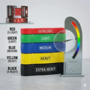 A color-coded set of wholesale exercise resistance bands illustrating various tension levels.